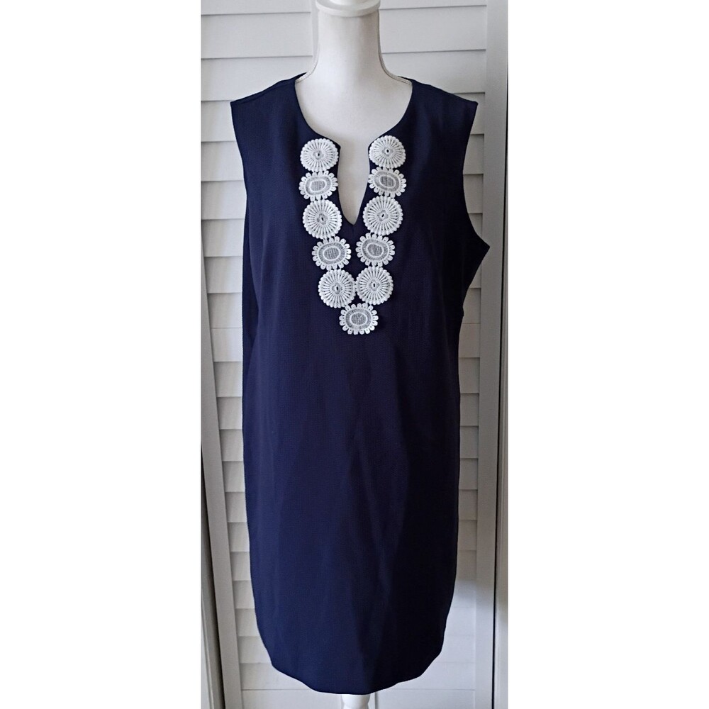 Berkley Jensen navy‎ embroidered sleeveless v-neck dress XXL